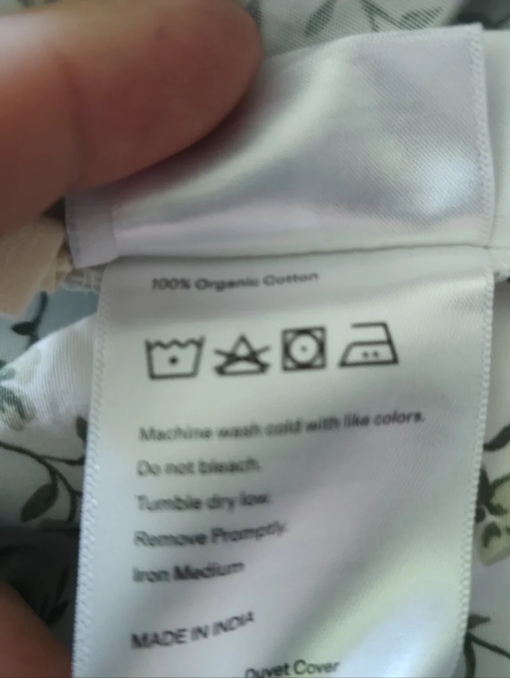 Quince Organic Cotton Duvet Cover in White Green Olive Percale King Cali